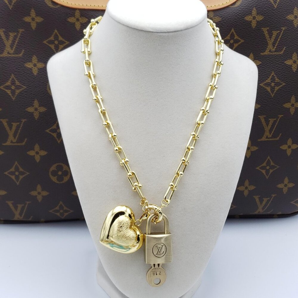 Authentic Louis Vuitton Gold Padlock with Unbranded 18k Gold Plated Necklace
